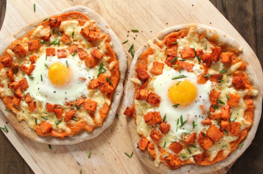 Vegetarian Pizza Topping Of Eggs and Sweet Potato